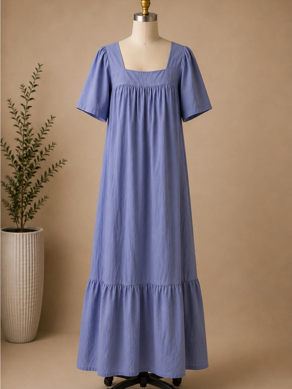 Christy Dawn Blue Maxi Dress XS | Square Neck Puff Sleeve Prairie Dress
